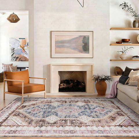 Extra Large Area Rug Terracotta Diamond Subtle Kilim Carpet Machine Washable Mat