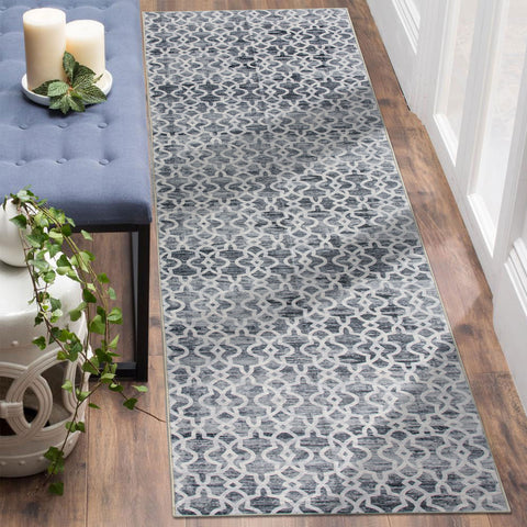 Dark Grey Hallway Runner Machine Washable Mat Trellis Geometric Runner 80x300cm