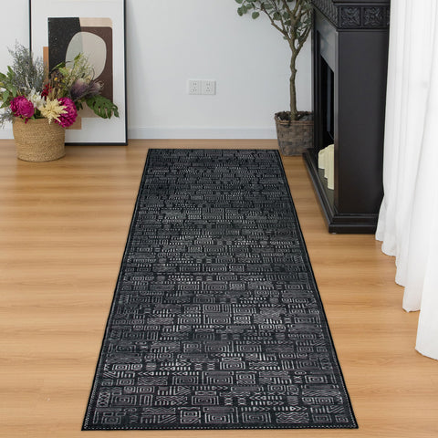 Clearance Charcoal Black Hallway Runner Soft Plush Modern Corridor Runners Machine Washable Rug 80x300cm