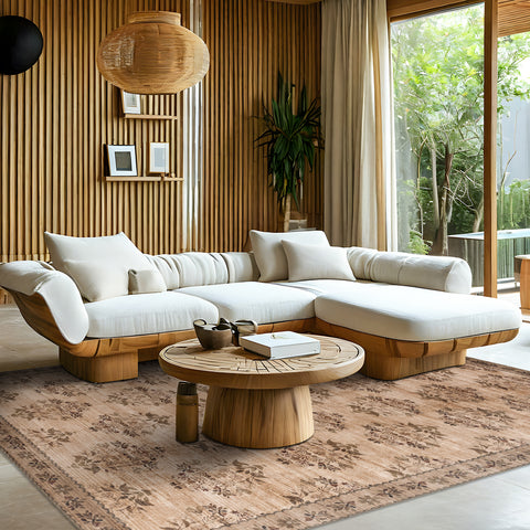 Extra Large Rug Brown Beige Bouquet Allover Neutral Modern Carpet Machine Washable Mat