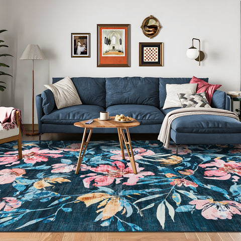 Extra Large Rug Blue Romance Elegant Tropical Modern Lounges Carpet Machine Washable Mat - Rugaustralia