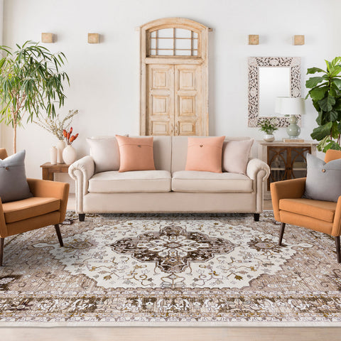 Extra Large Machine Washable Rug Camel Beige Soft Plush Traditional Carpet Non Slip Mat - Rugaustralia