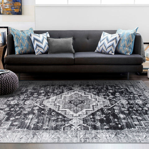 Extra Large Rug Charcoal Grey Beautiful Allover Lounges Carpet Washable Runner