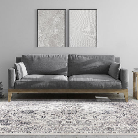 Extra Large Floor Rug Cloud Grey Neutral Monochrome Retro Living Room Carpet Machine Washable Rugs - Rugaustralia