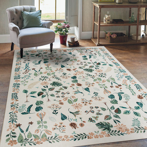 Extra Large Tropical Rug Ivory Cream White Beautiful Jungle Carpet Machine Washable Dining Room Mat Kids Room Rugs
