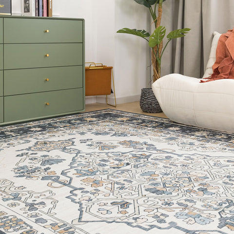 Extra Large Floor Rug Soft Plush Navy Blue Vintage Machine Washable Traditional Carpet Runner Rug