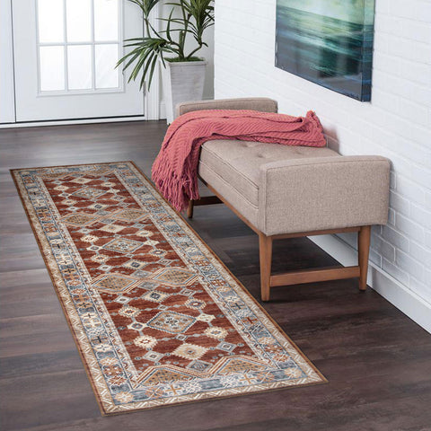 Rust Red Hallway Runner Beautiful Plush Traditional Carpet Mat Washable Rug 80x300cm