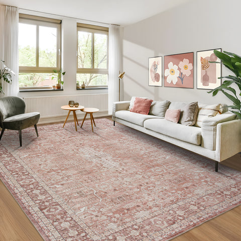 Extra Large Rug Terracotta Beautiful Tribal Distressed Lounges Carpet Machine Washable Mat