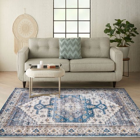 Clearance Large Blue Rugs Hallway Runner Vintage Distressed Carpet Non Slip Washable Rug 5mm Tufted Carpet 5 Sizes