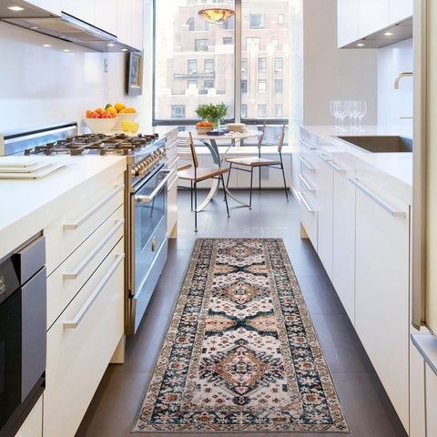 Hall Way Runner Rug Vintage Entrance Rug Soft Distressed Allover Carpet Washable 80x300cm