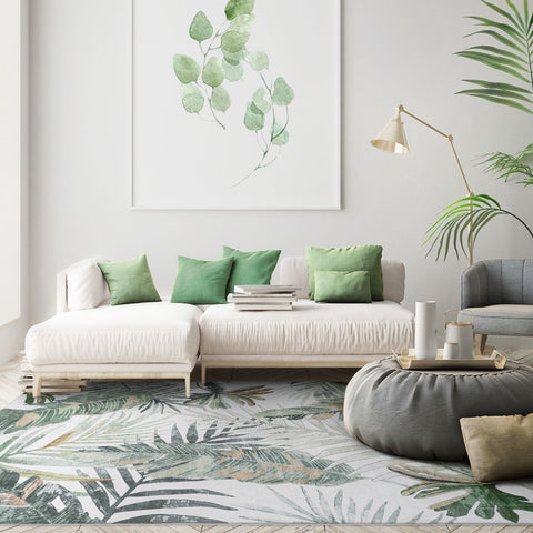 Flash Deal Extra Large Rug Tropical Leaves Subtle Green Modern Carpet Corridor Rugs Machine Washable