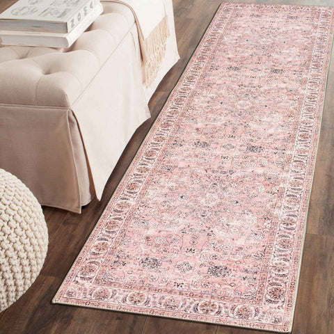 Hallway Runner Dusty Pink Allover Traditional Corridor Runner Washable Rug 80x300cm