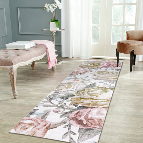 Rose Pastel Pink Hallway Runner Non Slip Corridor Rug Washable Mat 80x300cm