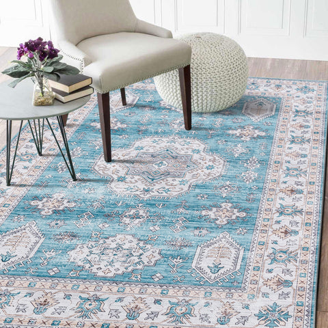 Large Aqua Blue Rug Allover Beautiful Tribal Carpet Non Slip Machine Washable  Hallway Runner washable Mat