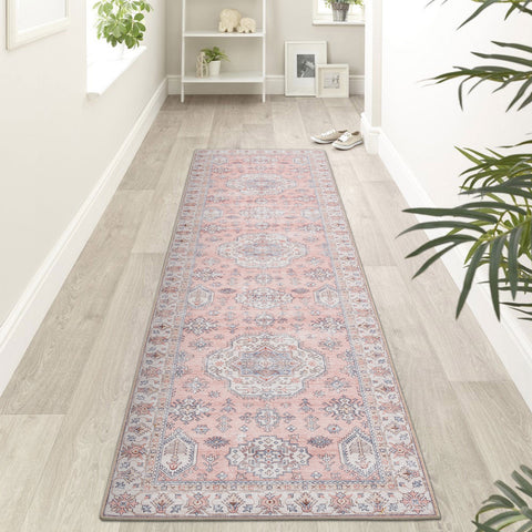 Pastel Pink Floor Rug Runner Corridor Entry Way Carpet Durable Washable Mat 80x300cm