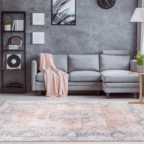 Large Floor Rug Terra Cotta Orange Distressed Medallion Carpet Machine Washable Runner BLO02