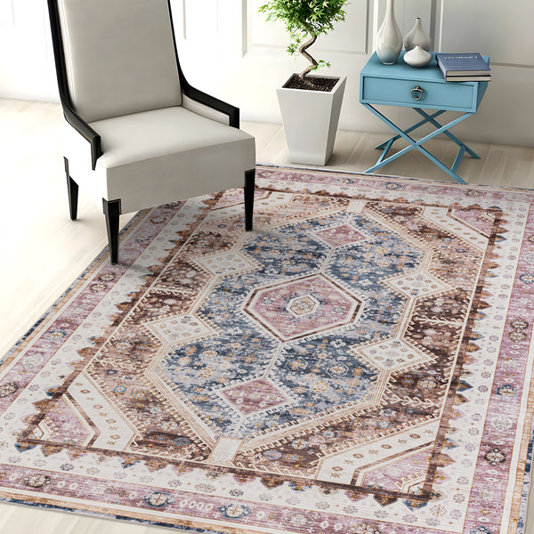 Extra Large Area Rug Terracotta Diamond Subtle Kilim Carpet Machine Washable Mat