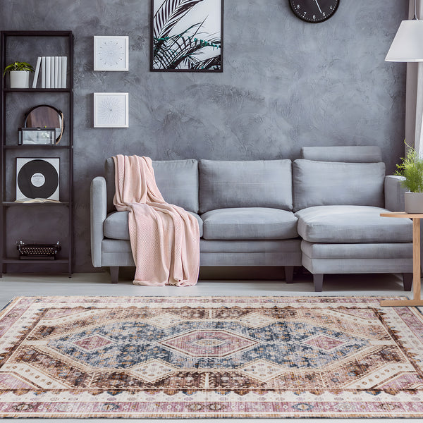 Extra Large Area Rug Terracotta Diamond Subtle Kilim Carpet Machine Washable Mat