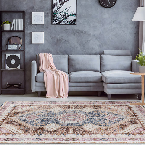 Extra Large Area Rug Terracotta Diamond Subtle Kilim Carpet Machine Washable Mat