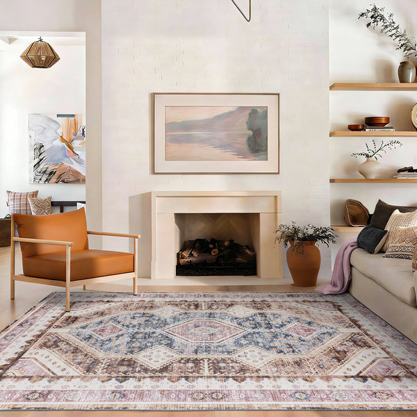 Extra Large Area Rug Terracotta Diamond Subtle Kilim Carpet Machine Washable Mat