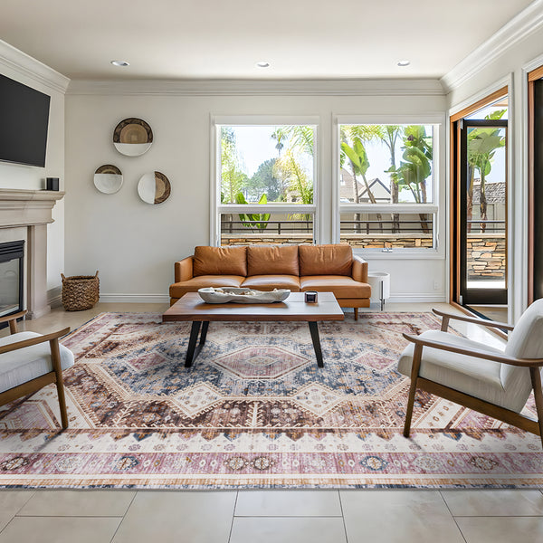 Extra Large Area Rug Terracotta Diamond Subtle Kilim Carpet Machine Washable Mat