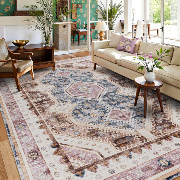 Extra Large Area Rug Terracotta Diamond Subtle Kilim Carpet Machine Washable Mat