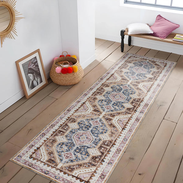 Orange Hallway Runner Beautiful Diamond Retro Carpet Washable Mat 80x300cm