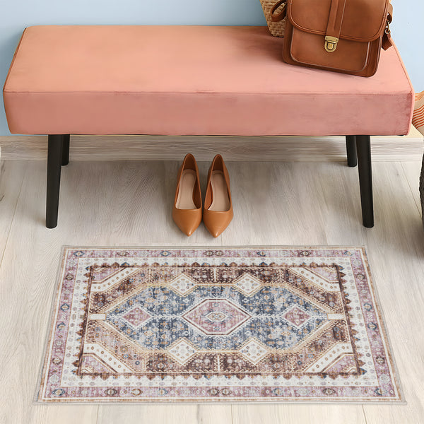 Extra Large Area Rug Terracotta Diamond Subtle Kilim Carpet Machine Washable Mat