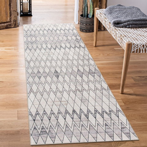 Beige Hallway Runner Diamond Rhombus Corridor Carpet Non Slip Soft Mat 80x300cm