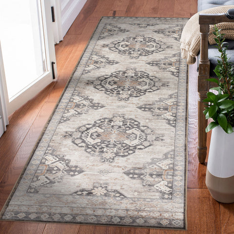 Beige Hallway Runner Persian Corridor Carpet Machine Washable Caroet 80x300cm
