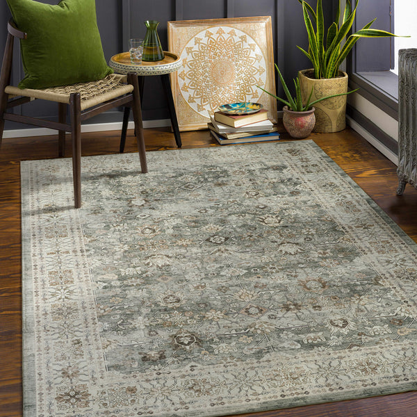 Extra Large Floor Rug Sage Green Distressed Retro Lounges Carpet Machine Washable Rugs