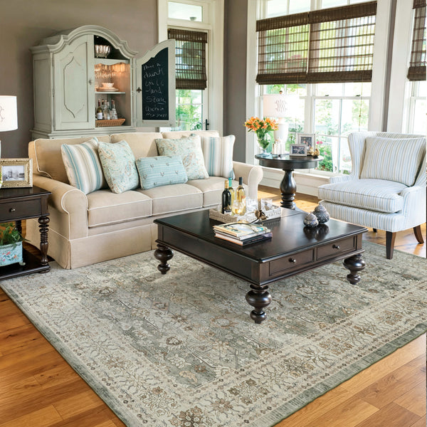 Extra Large Floor Rug Sage Green Distressed Retro Lounges Carpet Machine Washable Rugs