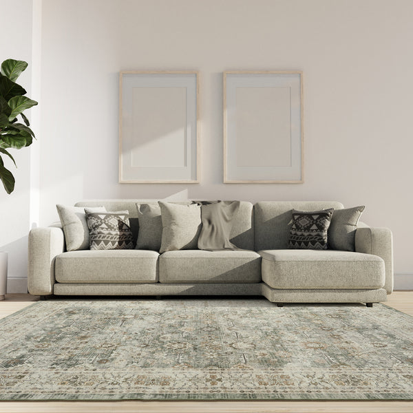 Extra Large Floor Rug Sage Green Distressed Retro Lounges Carpet Machine Washable Rugs