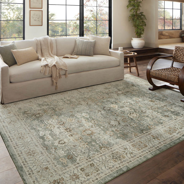 Extra Large Floor Rug Sage Green Distressed Retro Lounges Carpet Machine Washable Rugs
