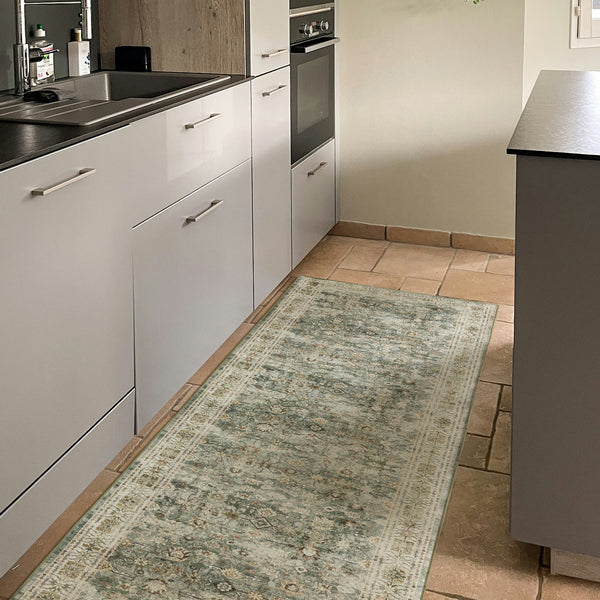 Extra Large Floor Rug Sage Green Distressed Retro Lounges Carpet Machine Washable Rugs