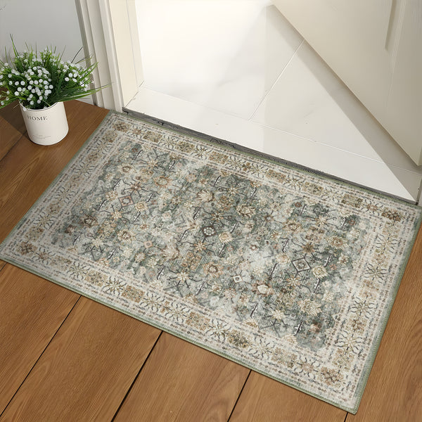 Extra Large Floor Rug Sage Green Distressed Retro Lounges Carpet Machine Washable Rugs