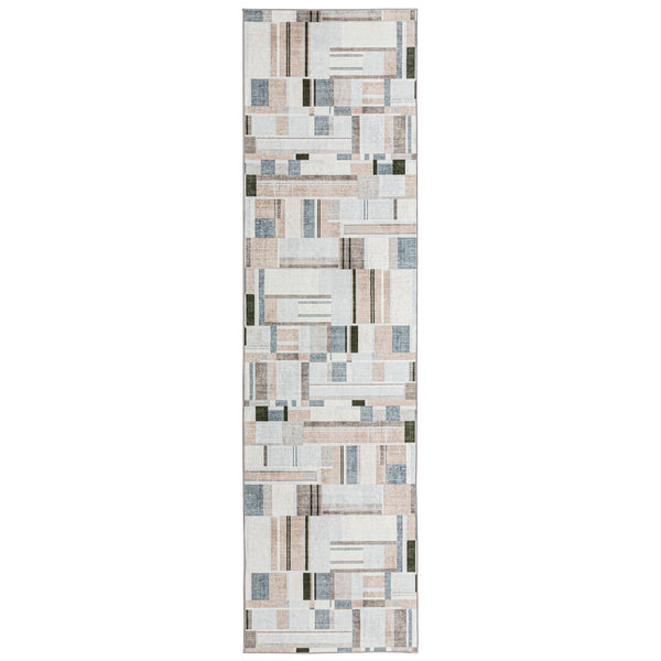 Extra Large Rug Peach Blue Multi Checked Modern Abstract Carpet Machine Washable Rugs