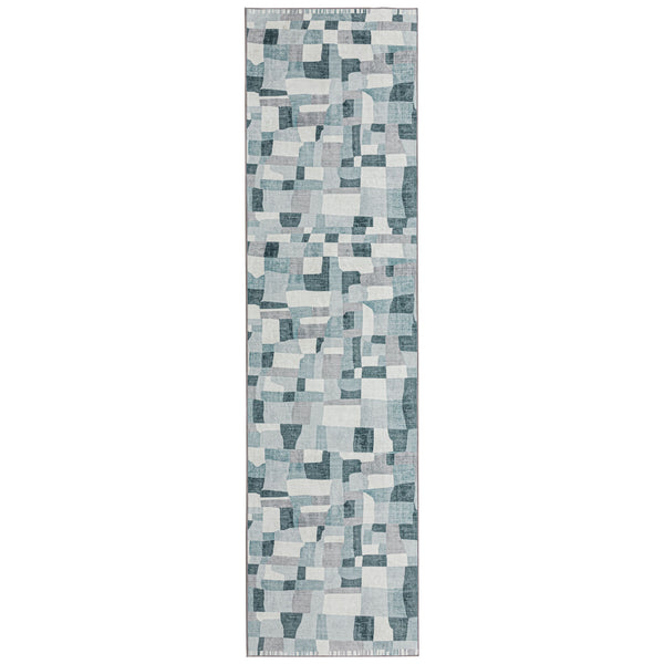 Extra Large Floor Rug Blue Grey Ivory Checked Modern Geometric Carpet Machine Washable Mat