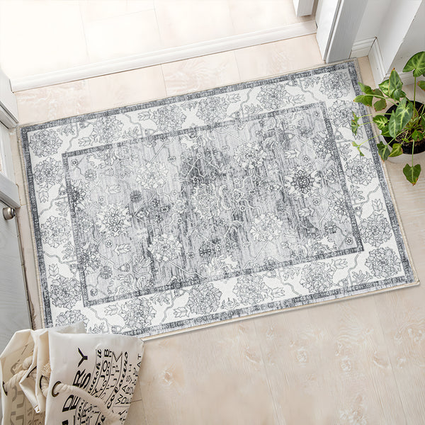 Extra Large Rug Silver Grey Neutral Distressed Lounges Carpet Runner Mat Machine Washable