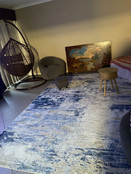 Extra Large Rug Blue Ivory Beige Plush Soft Abstract Carpet Hallway Runner Machine Washable Mat