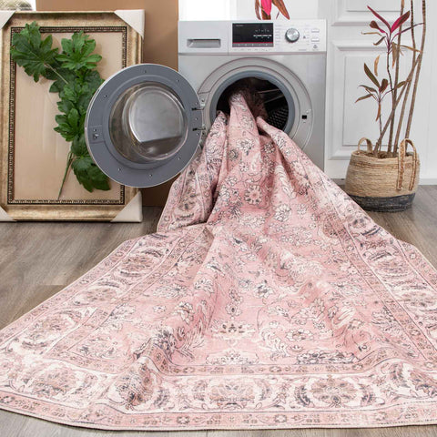 Large Rug Dusty Pink Beautiful Allover Distressed High Traffic Carpet Runner Washable