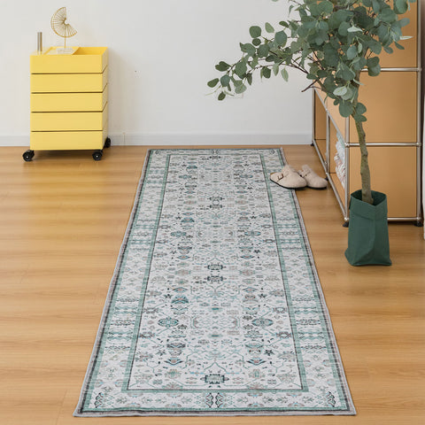 Aqua Blue Grey Floor Runner Soft Plush Machine Washable Corridor Rug Soft Mat 80x300cm