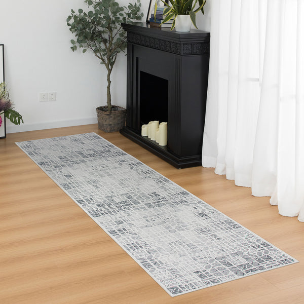 Clearance Offwhite Hallway Runner Soft Plush Corridor Carpet Machine Washable Geometric Mat 80x300cm
