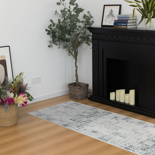 Clearance Offwhite Hallway Runner Soft Plush Corridor Carpet Machine Washable Geometric Mat 80x300cm