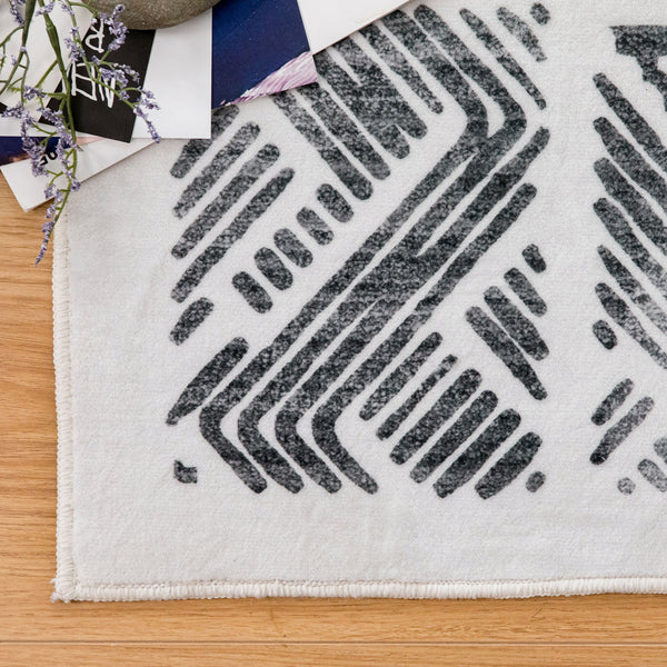 Clearance Offwhite Hallway Runner Soft Plush Corridor Carpet Machine Washable Geometric Mat 80x300cm