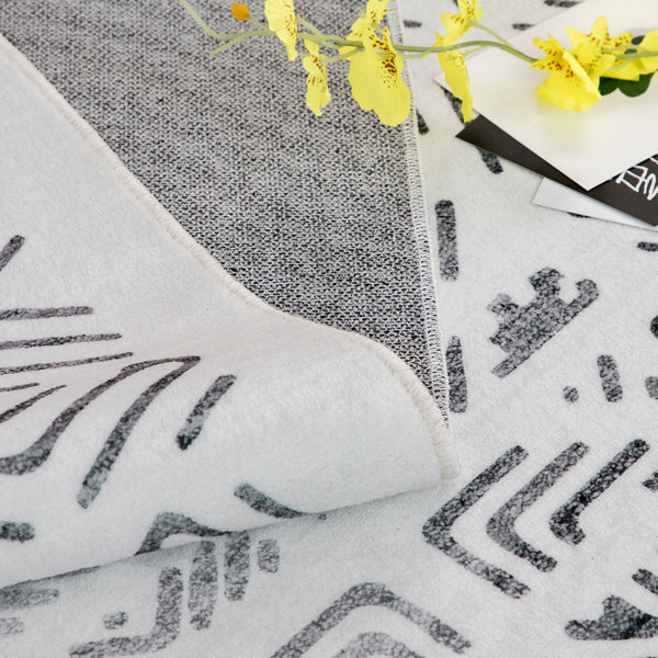 Clearance Offwhite Hallway Runner Soft Plush Corridor Carpet Machine Washable Geometric Mat 80x300cm