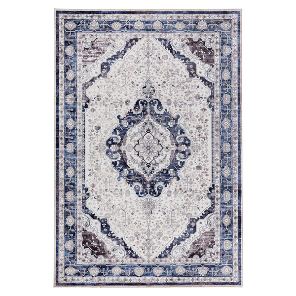 Extra Large Rug Blue Ivory Beautiful Allover Traditional Carpet Machine Washable Mat