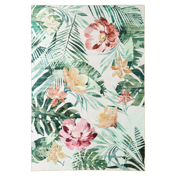 Extra Large Floor Rug Green Pink Tropical Bloom Modern Carpet Machine Washable Mat - Rugaustralia