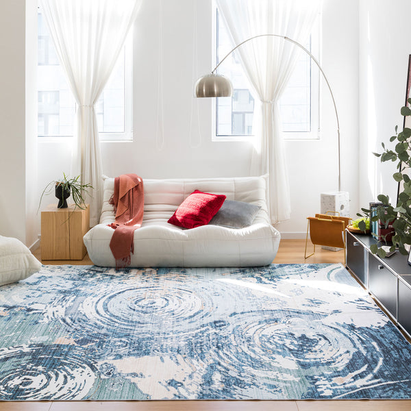 Extra Large Rug Coastal Theme Blue Teal Aqua Soft Beautiful Modern Abstract Carpet Washable Plush Mat