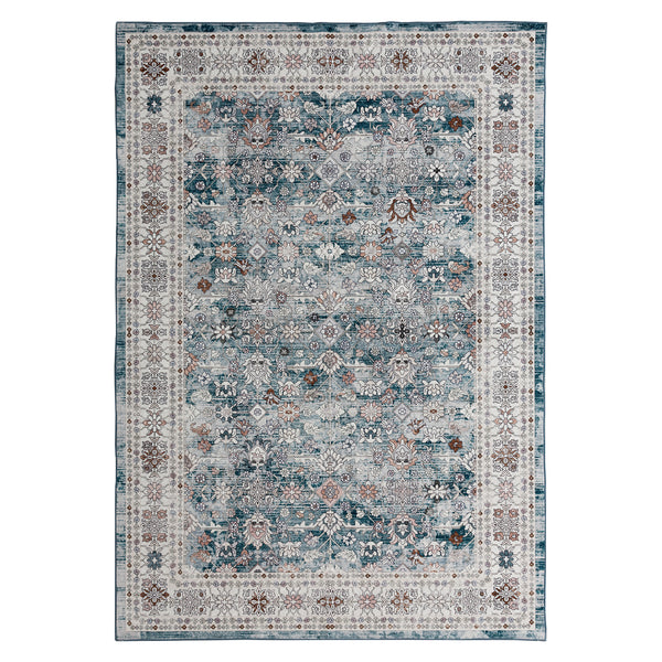 Extra Large Floor Rug Blue Soft Plush Distressed Vintage Retro Carpet Machine Washable Rugs